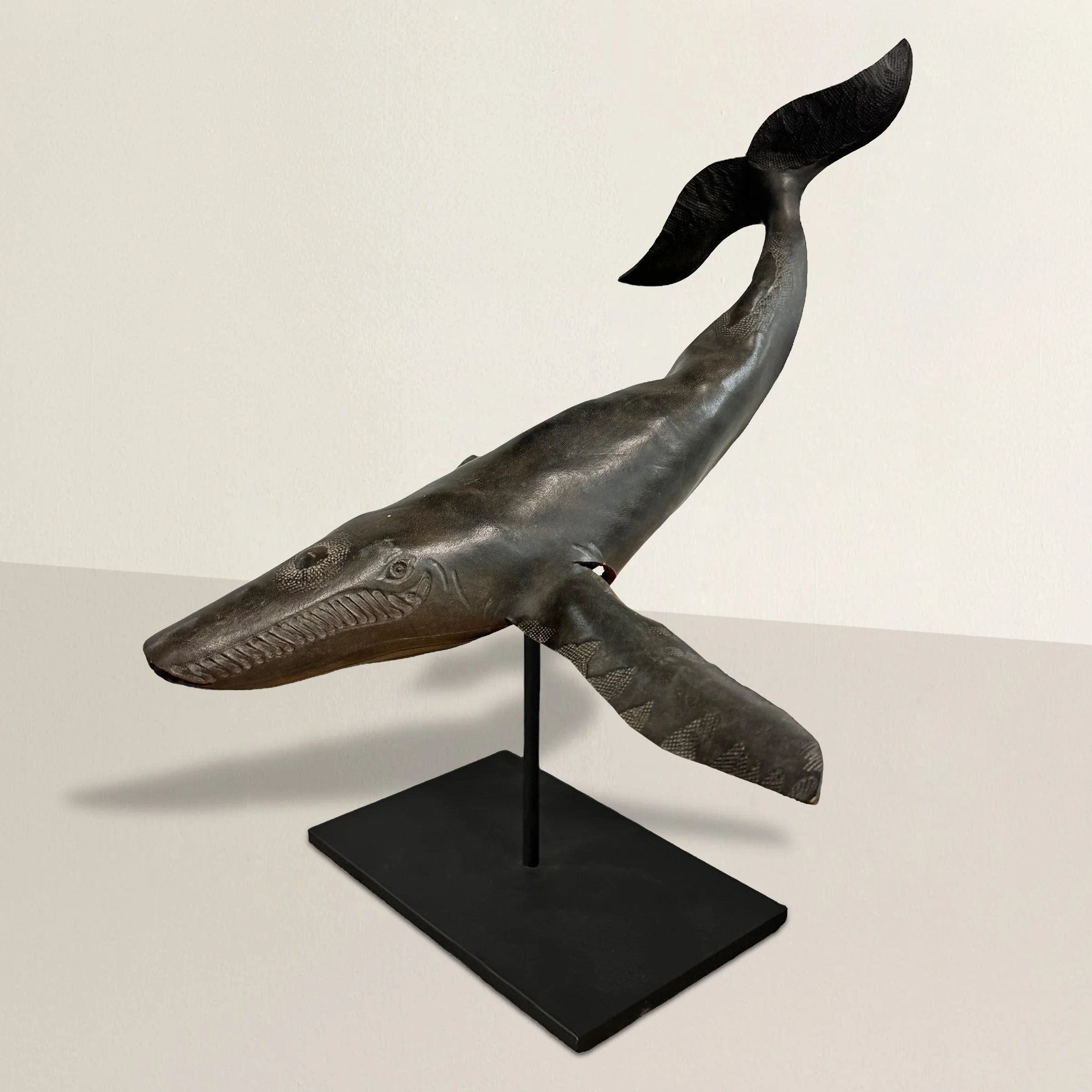 Leather Humpback Whale on Custom Steel Stand — RIGHT | PROPER